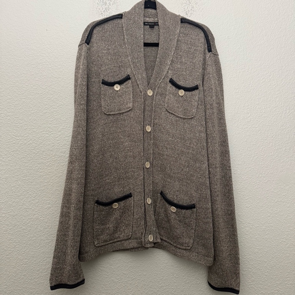 John Varvatos Linen Blend 4 Pocket Cardigan Sweater Brown Men's Size XL